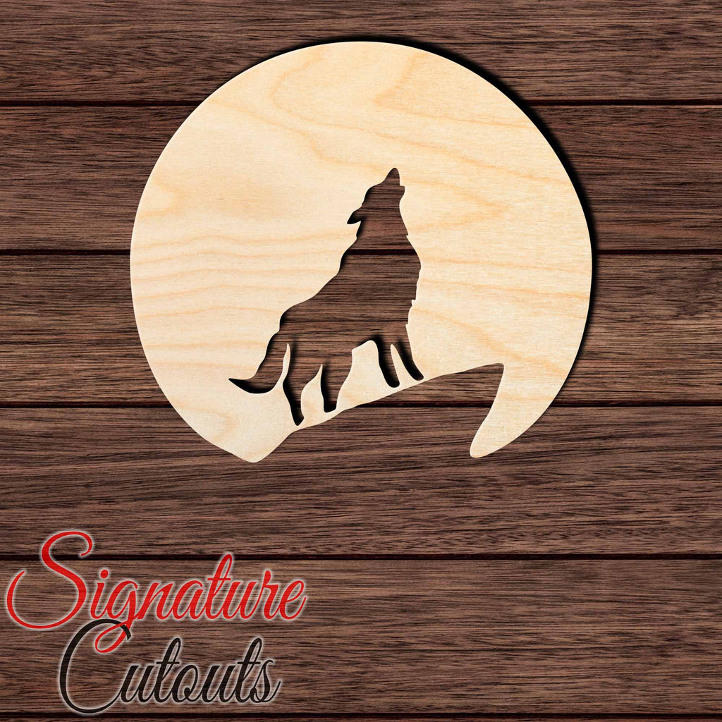 Wolf Howling Moon 001 Shape Cutout in Wood, Acrylic or Acrylic Mirror - Signature Cutouts